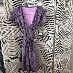NWT Eddie Bauer Purple Print Midi Wrap Dress